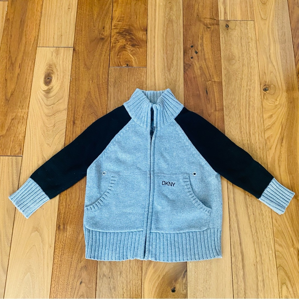 DKNY Full Zip Cotton Sweater Cardigan Grey and Black Kids size 2T